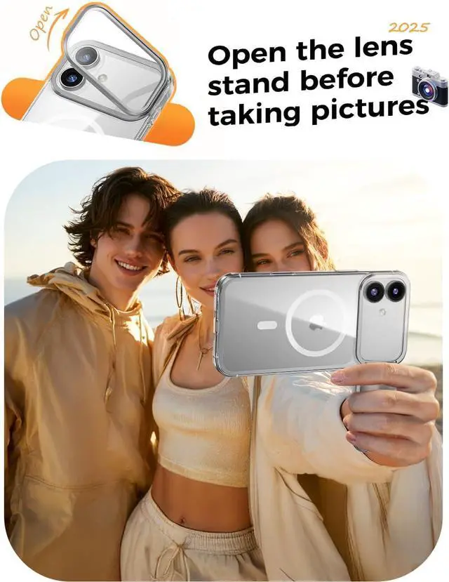 Alt view image 4 of 7 - for iPhone 17 Magnetic Case with Foldable Stand Full Camera Protection Handheld Selfie Never Yellowing Camera Control Button Speaker dust-Proof Drop Protection Clear