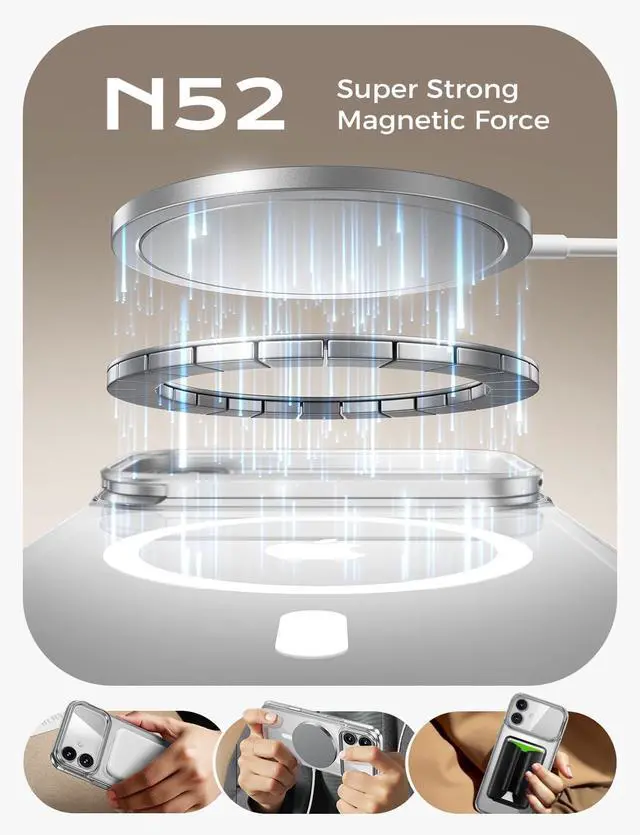 Alt view image 7 of 7 - for iPhone 17 Magnetic Case with Foldable Stand Full Camera Protection Handheld Selfie Never Yellowing Camera Control Button Speaker dust-Proof Drop Protection Clear