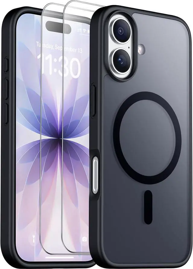 Main image of Designed for iPhone 17 Case Magnetic Translucent with [2PCS Tempered Glass Screen Protector] [Military Grade Drop Protection] Anti-Fingerprint Phone Case for iPhone 17 6.3 Black