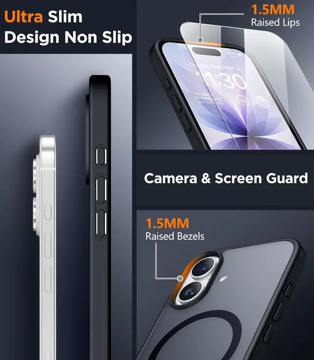 Alt view image 4 of 7 - Designed for iPhone 17 Case Magnetic Translucent with [2PCS Tempered Glass Screen Protector] [Military Grade Drop Protection] Anti-Fingerprint Phone Case for iPhone 17 6.3 Black