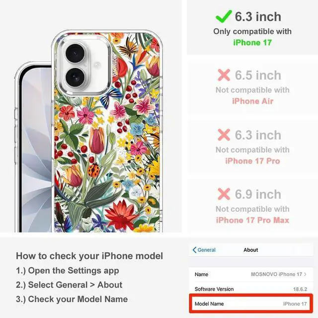Alt view image 2 of 7 - for iPhone 17 Case | Military Grade 6.6ft Drop Tested | Camera Control | Clear with in The Garden Design