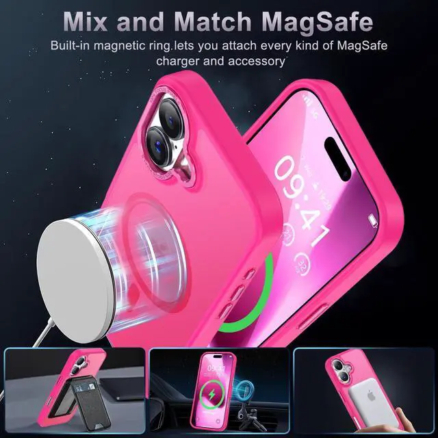 Alt view image 2 of 7 - Magnetic for iPhone 17 Case [Compatible with Magsafe] [Military Grade Drop Protection] Translucent Matte Anti-Scratch Shockproof Protective Phone Cover 6.3 Inch Hot Pink