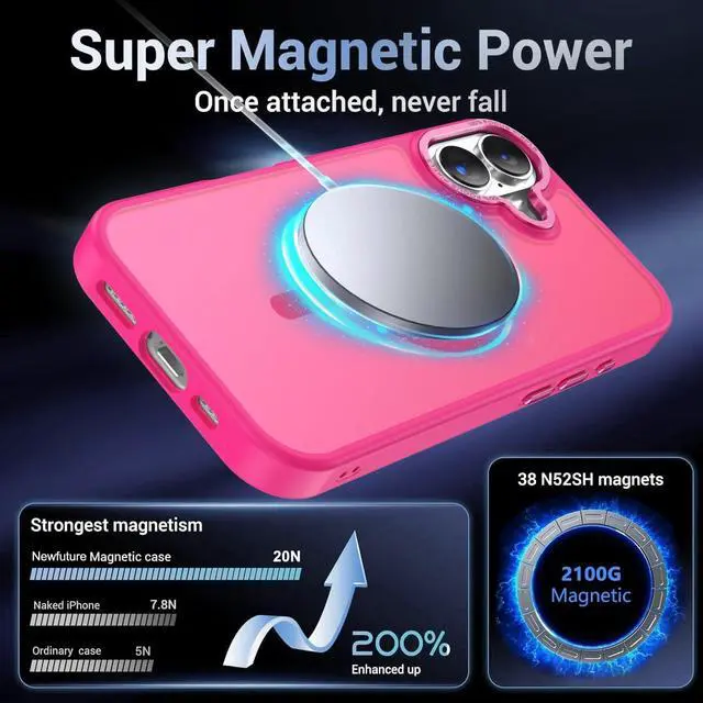 Alt view image 3 of 7 - Magnetic for iPhone 17 Case [Compatible with Magsafe] [Military Grade Drop Protection] Translucent Matte Anti-Scratch Shockproof Protective Phone Cover 6.3 Inch Hot Pink