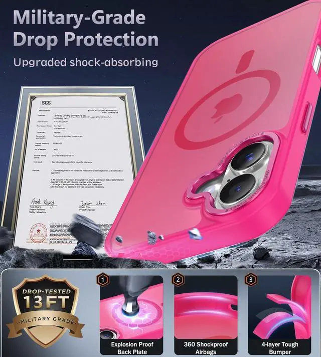 Alt view image 5 of 7 - Magnetic for iPhone 17 Case [Compatible with Magsafe] [Military Grade Drop Protection] Translucent Matte Anti-Scratch Shockproof Protective Phone Cover 6.3 Inch Hot Pink