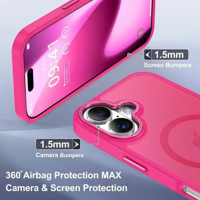 Alt view image 6 of 7 - Magnetic for iPhone 17 Case [Compatible with Magsafe] [Military Grade Drop Protection] Translucent Matte Anti-Scratch Shockproof Protective Phone Cover 6.3 Inch Hot Pink