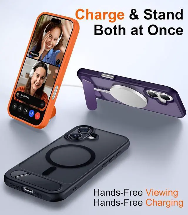 Alt view image 3 of 7 - Designed for iPhone 17 Case [Built-in Invisible Kickstand][Compatible with MagSafe][Military Grade Shockproof] Slim Translucent Matte Phone Case for iPhone 17 6.3 inch (Black)