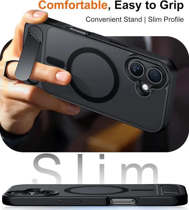 Alt view image 7 of 7 - Designed for iPhone 17 Case [Built-in Invisible Kickstand][Compatible with MagSafe][Military Grade Shockproof] Slim Translucent Matte Phone Case for iPhone 17 6.3 inch (Black)