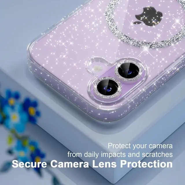 Alt view image 2 of 5 - Magnetic for iPhone 17 Case Women Phone Case Compatible with Mag-Safe Cute Bling Sparkly Military Grade Drop Protection with Diamond Camera Lens Covers 6.3-inch Glitter Clear