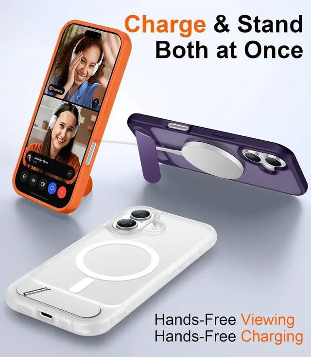 Alt view image 3 of 7 - Designed for iPhone 17 Case [Built-in Invisible Kickstand][Compatible with MagSafe][Military Grade Shockproof] Slim Translucent Matte Phone Case 6.3 inch (Clear Matte)