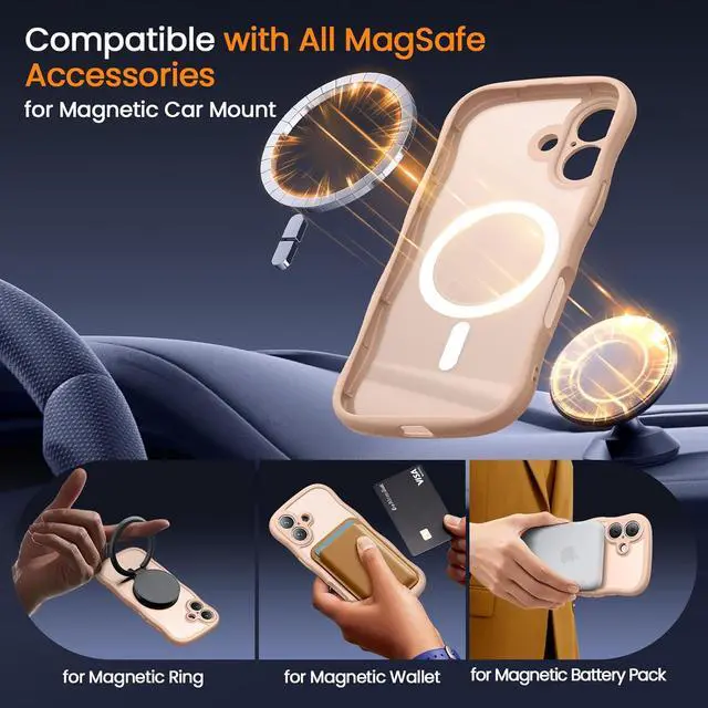 Alt view image 3 of 7 - Magnetic for iPhone 17 Case Compatible with MagSafe Upgraded [Full Camera Protection] Easy Hold Wave Translucent Matte Shockproof Phone Case 6.3 inch Light Brown
