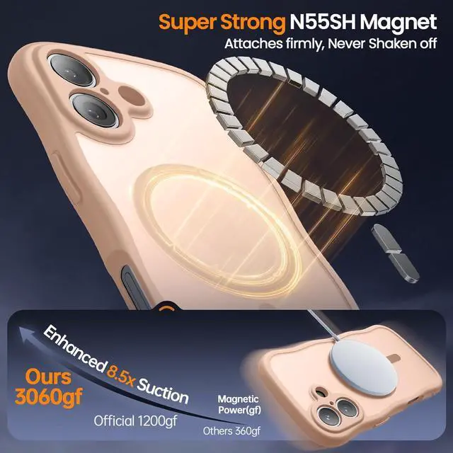 Alt view image 4 of 7 - Magnetic for iPhone 17 Case Compatible with MagSafe Upgraded [Full Camera Protection] Easy Hold Wave Translucent Matte Shockproof Phone Case 6.3 inch Light Brown