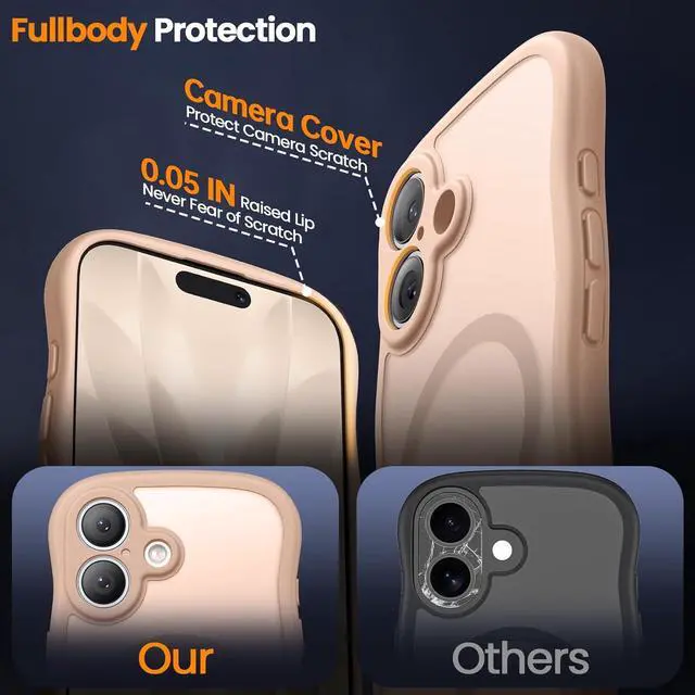 Alt view image 5 of 7 - Magnetic for iPhone 17 Case Compatible with MagSafe Upgraded [Full Camera Protection] Easy Hold Wave Translucent Matte Shockproof Phone Case 6.3 inch Light Brown