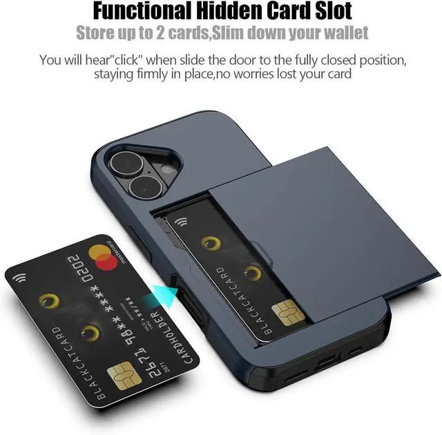 Alt view image 2 of 7 - Compatible with iPhone 17 Case with Card Holder Dual Layer Heavy Duty Protective Shockproof Hidden Card Slot Slim Wallet Phone Case for Women&Men 6.3 inch(Blue)