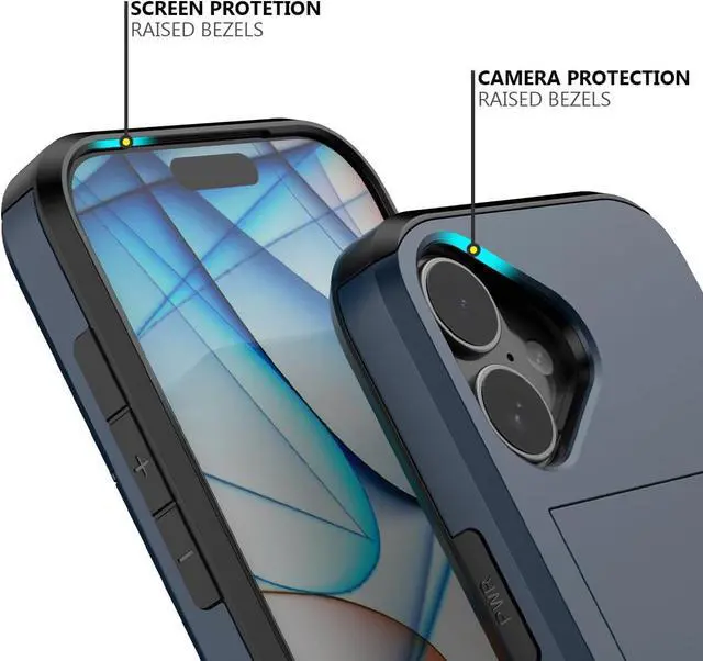 Alt view image 4 of 7 - Compatible with iPhone 17 Case with Card Holder Dual Layer Heavy Duty Protective Shockproof Hidden Card Slot Slim Wallet Phone Case for Women&Men 6.3 inch(Blue)