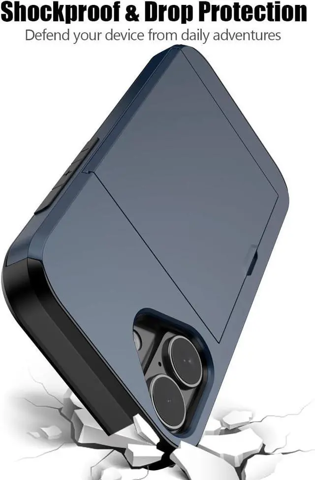 Alt view image 5 of 7 - Compatible with iPhone 17 Case with Card Holder Dual Layer Heavy Duty Protective Shockproof Hidden Card Slot Slim Wallet Phone Case for Women&Men 6.3 inch(Blue)