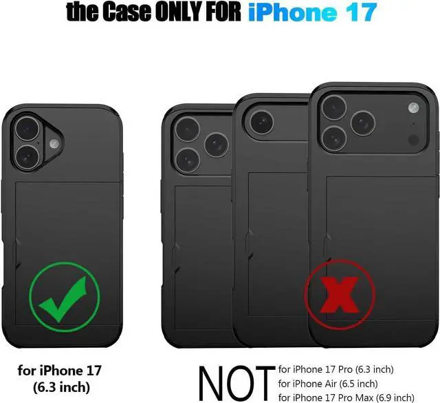 Alt view image 7 of 7 - Compatible with iPhone 17 Case with Card Holder Dual Layer Heavy Duty Protective Shockproof Hidden Card Slot Slim Wallet Phone Case for Women&Men 6.3 inch(Blue)