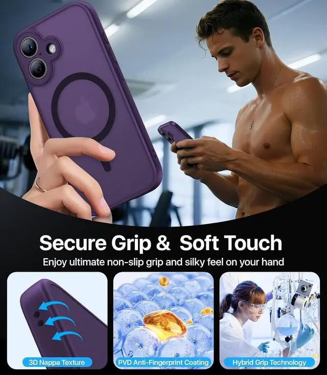 Alt view image 2 of 7 - Magnetic Shockproof for iPhone 17 Case [Full Camera Protection][Compatible with Magsafe][Non-Slip][Mil-Grade Protection] Slim Anti-Yellow Translucent Matte Phone Case for iPhone 17 Deep Purple