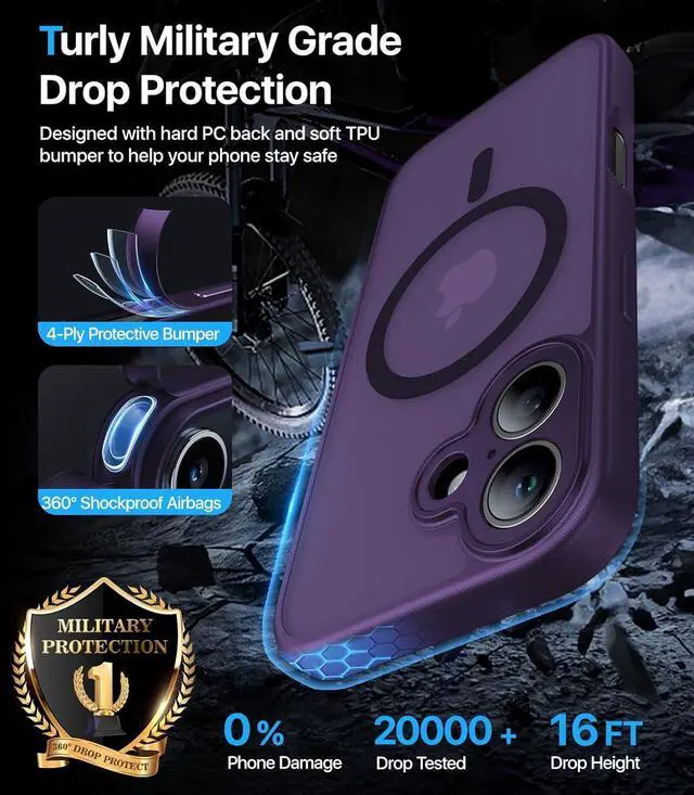 Alt view image 6 of 7 - Magnetic Shockproof for iPhone 17 Case [Full Camera Protection][Compatible with Magsafe][Non-Slip][Mil-Grade Protection] Slim Anti-Yellow Translucent Matte Phone Case for iPhone 17 Deep Purple