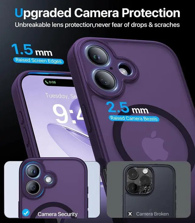 Alt view image 3 of 7 - Magnetic Shockproof for iPhone 17 Case [Full Camera Protection][Compatible with Magsafe][Non-Slip][Mil-Grade Protection] Slim Anti-Yellow Translucent Matte Phone Case for iPhone 17 Deep Purple
