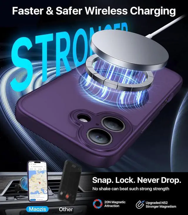 Alt view image 4 of 7 - Magnetic Shockproof for iPhone 17 Case [Full Camera Protection][Compatible with Magsafe][Non-Slip][Mil-Grade Protection] Slim Anti-Yellow Translucent Matte Phone Case for iPhone 17 Deep Purple