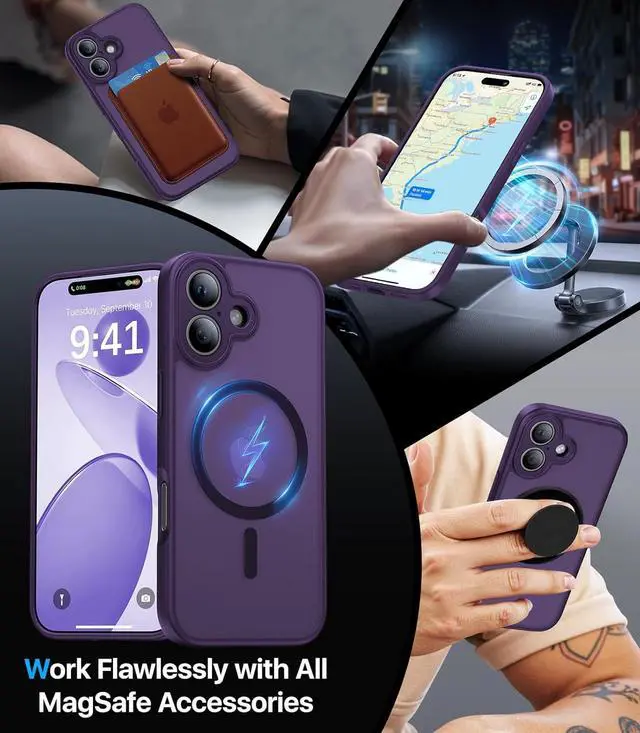 Alt view image 5 of 7 - Magnetic Shockproof for iPhone 17 Case [Full Camera Protection][Compatible with Magsafe][Non-Slip][Mil-Grade Protection] Slim Anti-Yellow Translucent Matte Phone Case for iPhone 17 Deep Purple