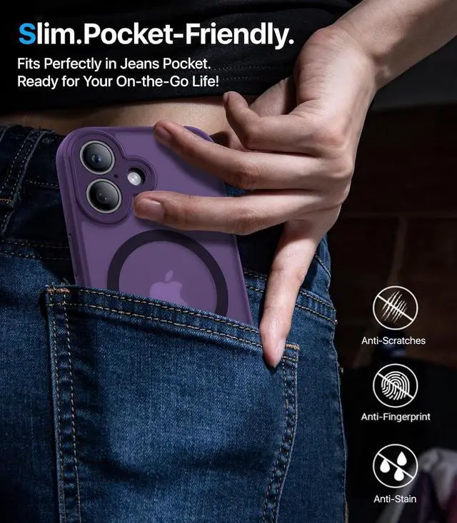 Alt view image 7 of 7 - Magnetic Shockproof for iPhone 17 Case [Full Camera Protection][Compatible with Magsafe][Non-Slip][Mil-Grade Protection] Slim Anti-Yellow Translucent Matte Phone Case for iPhone 17 Deep Purple