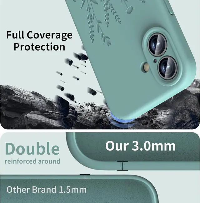 Alt view image 4 of 7 - Magnetic Engraved Case Compatible with iPhone 17 Case Compatible with Magsafe Camera All-Round Protection Slim Liquid Silicone Phone Case for Women Girls Midnight Green Flower