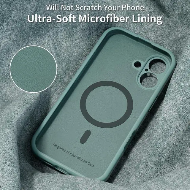 Alt view image 5 of 7 - Magnetic Engraved Case Compatible with iPhone 17 Case Compatible with Magsafe Camera All-Round Protection Slim Liquid Silicone Phone Case for Women Girls Midnight Green Flower