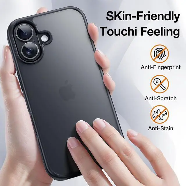 Alt view image 3 of 6 - 3 in 1 for iPhone 17 Case 1X Screen Protector +1X Camera Lens Shockproof for iPhone 17 Phone Case Military Grade Drop Protection Protective Hard Back Slim Translucent Cover Black