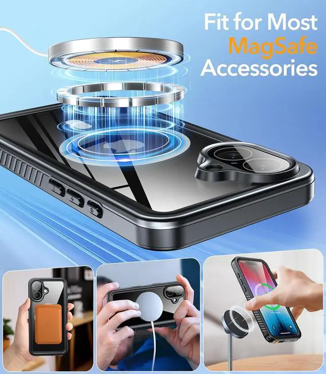 Alt view image 3 of 6 - Waterproof Case for iPhone 17 Case Compatible with MagSafe Full Body Rugged iPhone 17 Phone Case with Built-in HD Screen & Lens Protector [15FT Military] iPhone 17 6.3 2025 Case (Black)