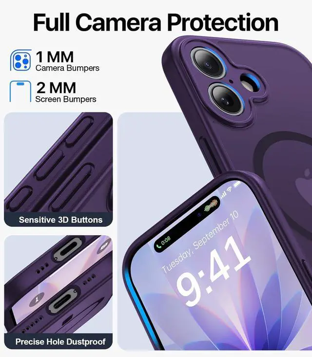 Alt view image 3 of 7 - Magnetic for iPhone 17 Case [Full Camera Protection][Military-Grade Protection][Compatible with MagSafe] Shockproof Protective Slim Phone Case for iPhone 17 Dark Purple