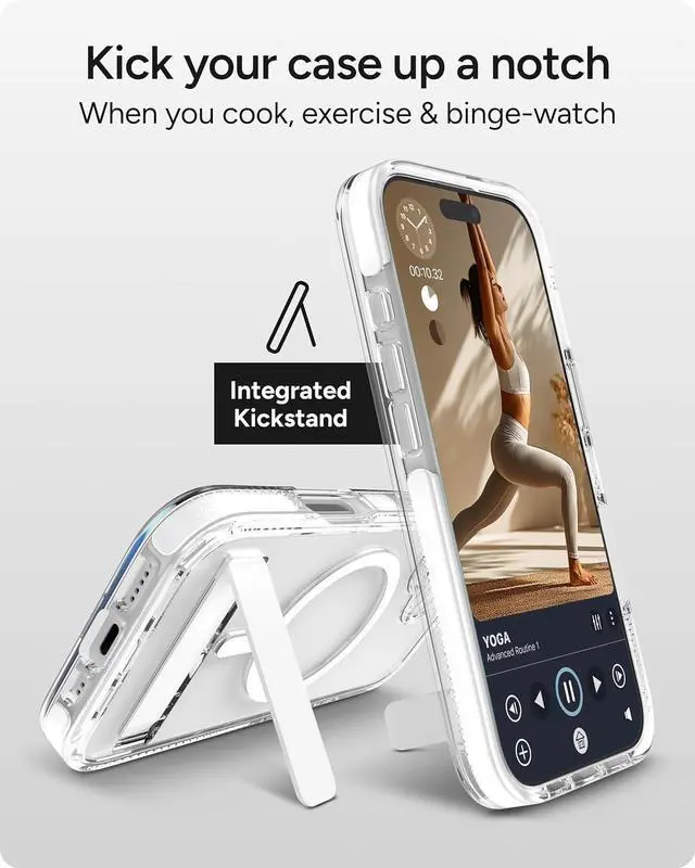 Alt view image 5 of 7 - Santa Cruz Snap Case with Kickstand for iPhone 17 - White Drop Protection (13ft/4m) MagSafe Charging Compatible ClearGuard Anti-Yellowing Technology Scratch Resistant Phone Case