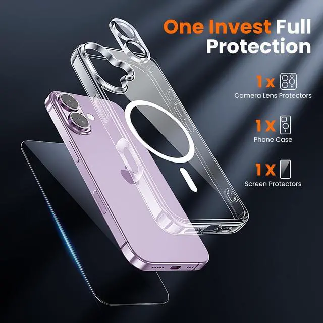 Alt view image 2 of 7 - 3 in 1 for iPhone 17 Case Clear Fits MagSafe Not Yellowing Screen Protector*1 Camera Lens Protector*1 Military-Grade Protection for Phone Cover 6.3 inch