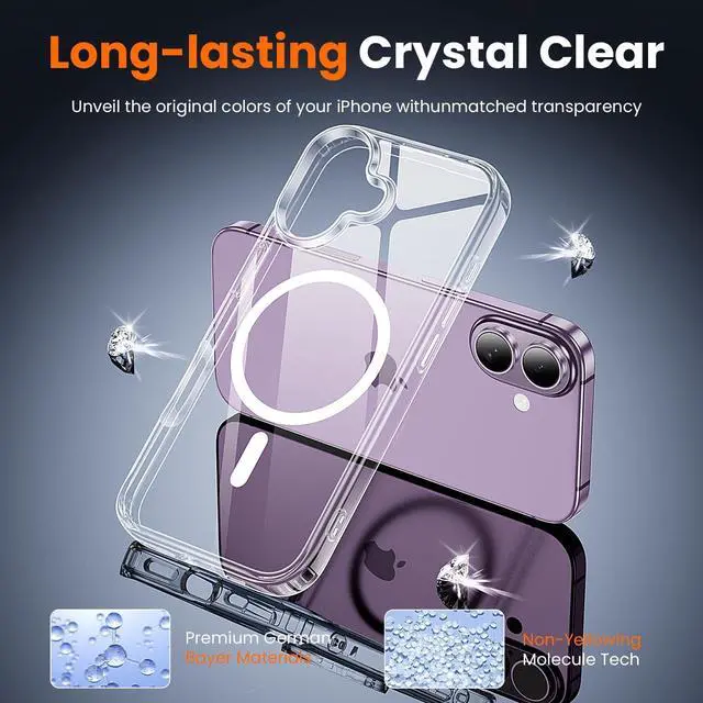 Alt view image 6 of 7 - 3 in 1 for iPhone 17 Case Clear Fits MagSafe Not Yellowing Screen Protector*1 Camera Lens Protector*1 Military-Grade Protection for Phone Cover 6.3 inch