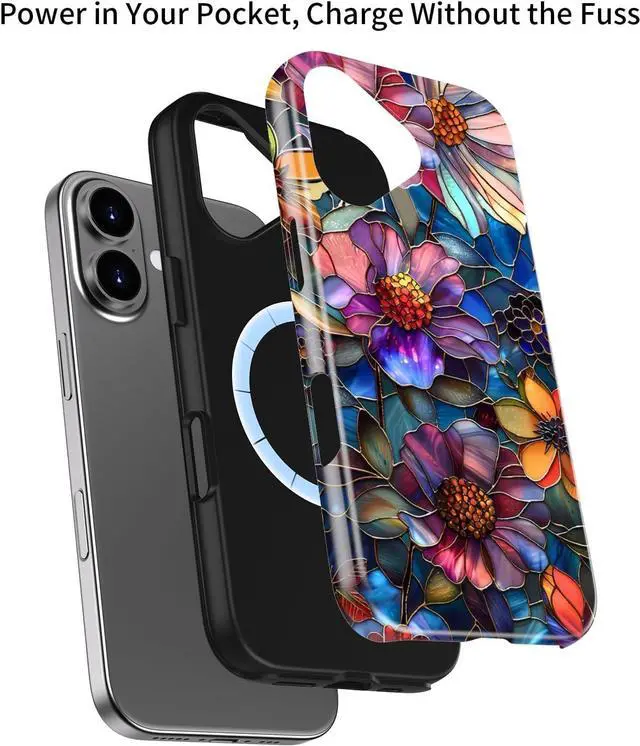 Alt view image 3 of 6 - for iPhone 17 Case Wireless Charging Compatible Dual-Layer Protection with Stylish Wildflower Design Soft Silicone + Hard Shell Cute Chic Phone Cover for Women - Vibrant Defined Blossoms