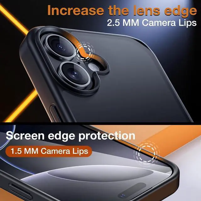 Alt view image 6 of 6 - 3 in 1 for iPhone 17 Case 1X Screen Protector +1X Camera Lens Shockproof for iPhone 17 Phone Case Military Grade Drop Protection Protective Hard Back Slim Translucent Cover Black