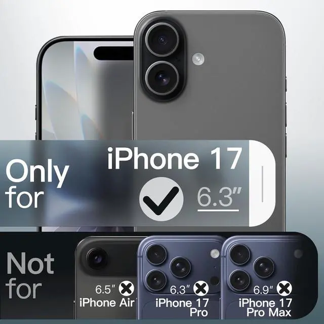 Alt view image 2 of 7 - Matte Case for iPhone 17 6.3-Inch Shockproof Military Grade Drop Protection Frosted Translucent Back Minimalist Phone Cover Anti-Fingerprint (Black)