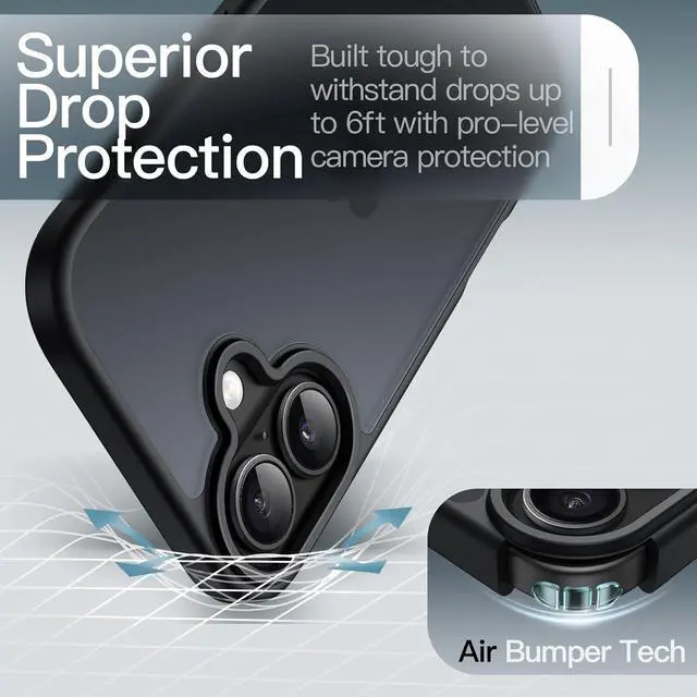 Alt view image 3 of 7 - Matte Case for iPhone 17 6.3-Inch Shockproof Military Grade Drop Protection Frosted Translucent Back Minimalist Phone Cover Anti-Fingerprint (Black)