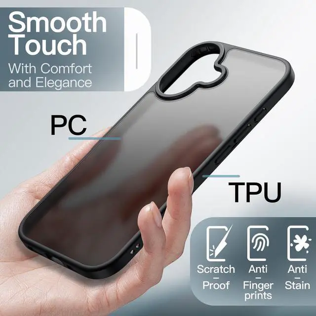Alt view image 4 of 7 - Matte Case for iPhone 17 6.3-Inch Shockproof Military Grade Drop Protection Frosted Translucent Back Minimalist Phone Cover Anti-Fingerprint (Black)