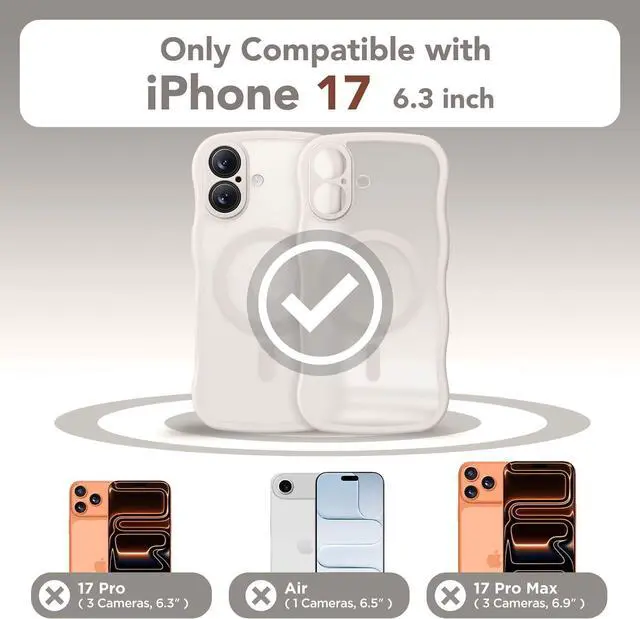 Alt view image 2 of 7 - Magnetic for iPhone 17 Case for Women Girls Upgraded [Full Camera Protection] [Compatible with MagSafe] Cute Wave Translucent Matte Phone Case for iPhone 17 Stone