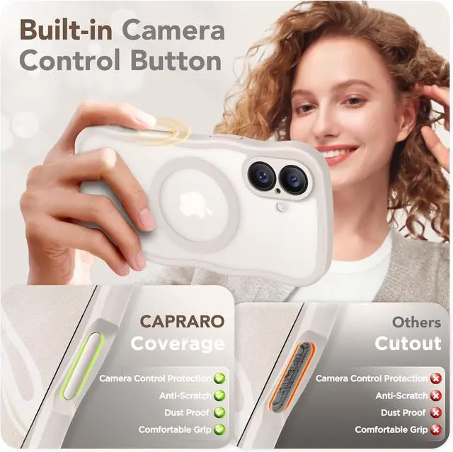 Alt view image 5 of 7 - Magnetic for iPhone 17 Case for Women Girls Upgraded [Full Camera Protection] [Compatible with MagSafe] Cute Wave Translucent Matte Phone Case for iPhone 17 Stone