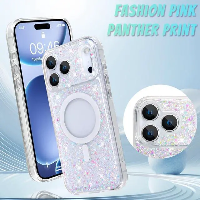 Alt view image 2 of 7 - for iPhone 17 Pro Max Case 2025 Sparkly Glitter Bling Back Magnetic Support for MagSafe Shockproof Crystal and Clear High-Duty Protection for Girls Women-Sparkly Glitter