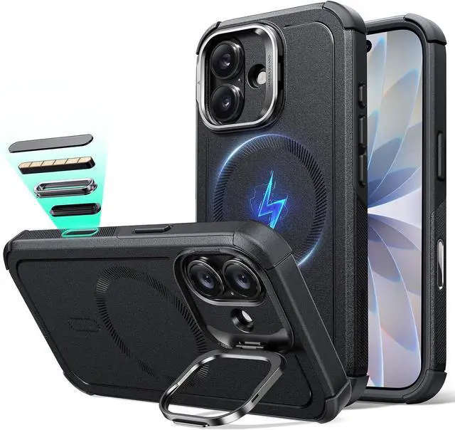 Main image of for iPhone 17 Case with Stash Stand 7X Military-Grade Drop Protection with Camera Control Shock-Absorbing Phone Rugged Cover Compatible with MagSafe Accessories Cyber Series Black