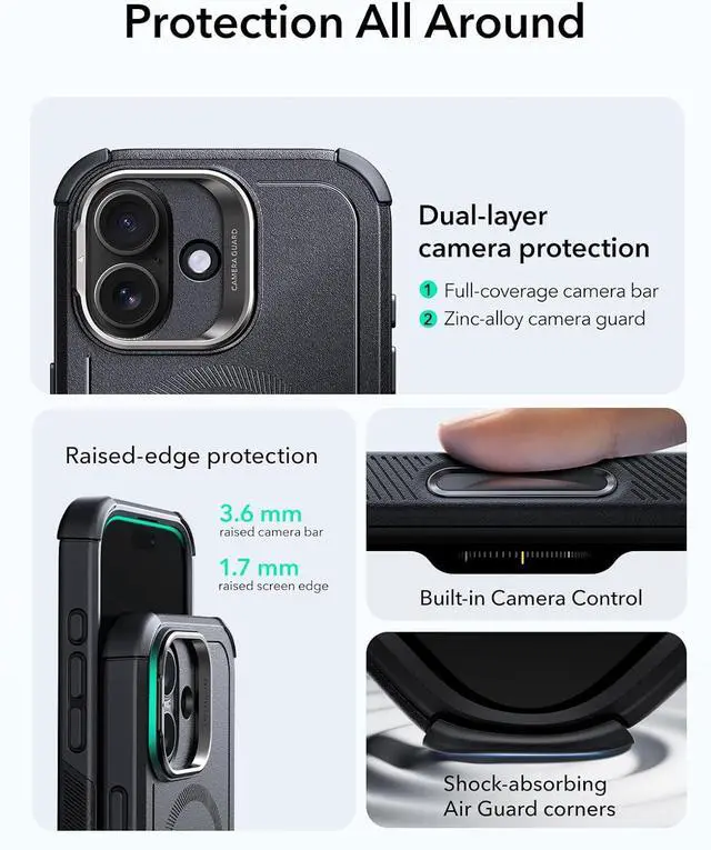 Alt view image 4 of 7 - for iPhone 17 Case with Stash Stand 7X Military-Grade Drop Protection with Camera Control Shock-Absorbing Phone Rugged Cover Compatible with MagSafe Accessories Cyber Series Black