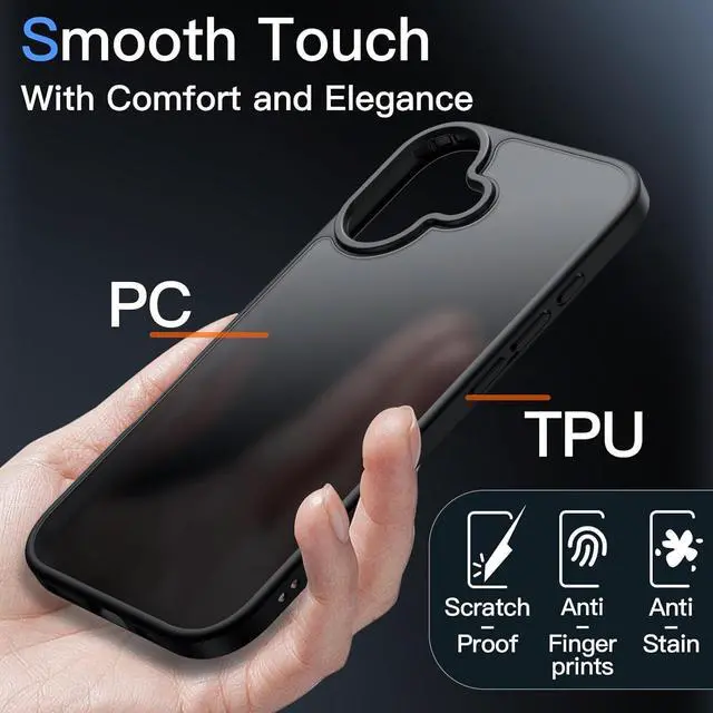 Alt view image 4 of 7 - 5 in 1 Matte Case for iPhone 17 6.3-Inch with 2-Pack Each Tempered Glass Screen Protector and Camera Lens Protector Translucent Back Shockproof Phone Cover (Black)