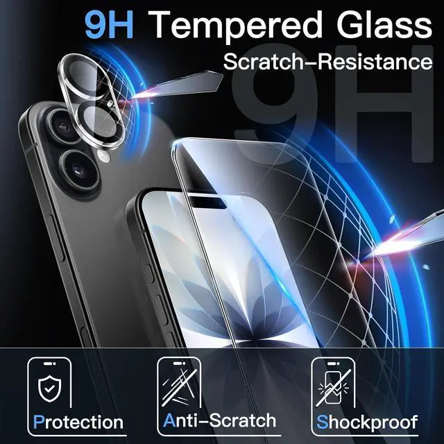 Alt view image 5 of 7 - 5 in 1 Matte Case for iPhone 17 6.3-Inch with 2-Pack Each Tempered Glass Screen Protector and Camera Lens Protector Translucent Back Shockproof Phone Cover (Black)