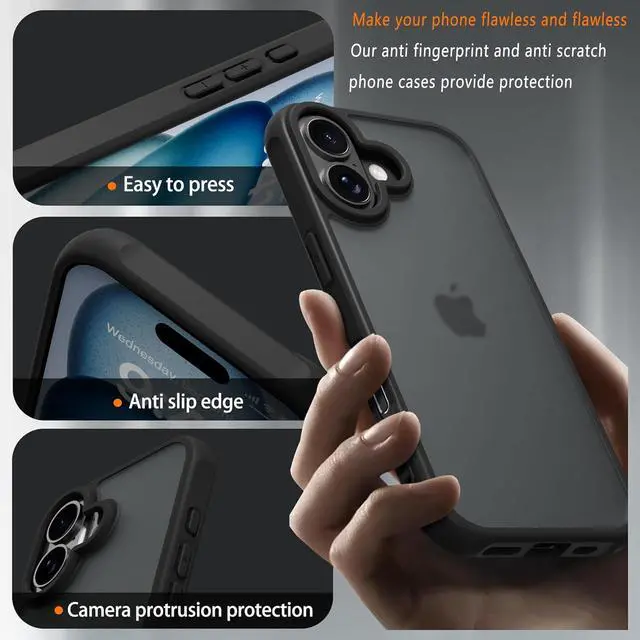 Alt view image 4 of 6 - for iPhone 17 Case [Military-Grade Drop Protection][Anti-Yellowing] Shockproof Protective Translucent Matte Cover for iPhone 17 Phone Case (Black iPhone 17)