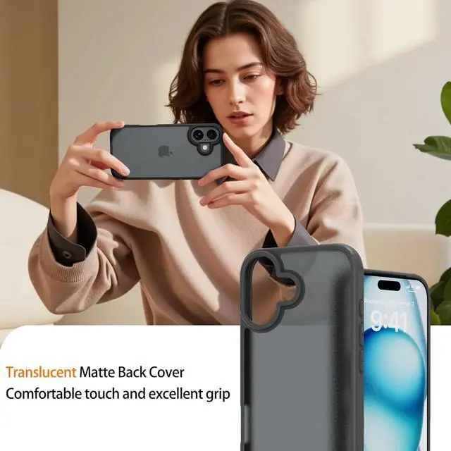 Alt view image 6 of 6 - for iPhone 17 Case [Military-Grade Drop Protection][Anti-Yellowing] Shockproof Protective Translucent Matte Cover for iPhone 17 Phone Case (Black iPhone 17)