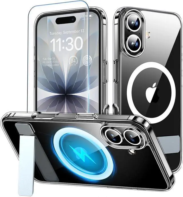 Main image of for iPhone 17 Case with Kickstand [Compatible with Magsafe][1*Screen Protector] Military-Grade Protection & Anti-Yellowing Magnetic Phone Case for iPhone 17 Clear