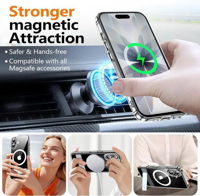 Alt view image 4 of 6 - for iPhone 17 Case with Kickstand [Compatible with Magsafe][1*Screen Protector] Military-Grade Protection & Anti-Yellowing Magnetic Phone Case for iPhone 17 Clear